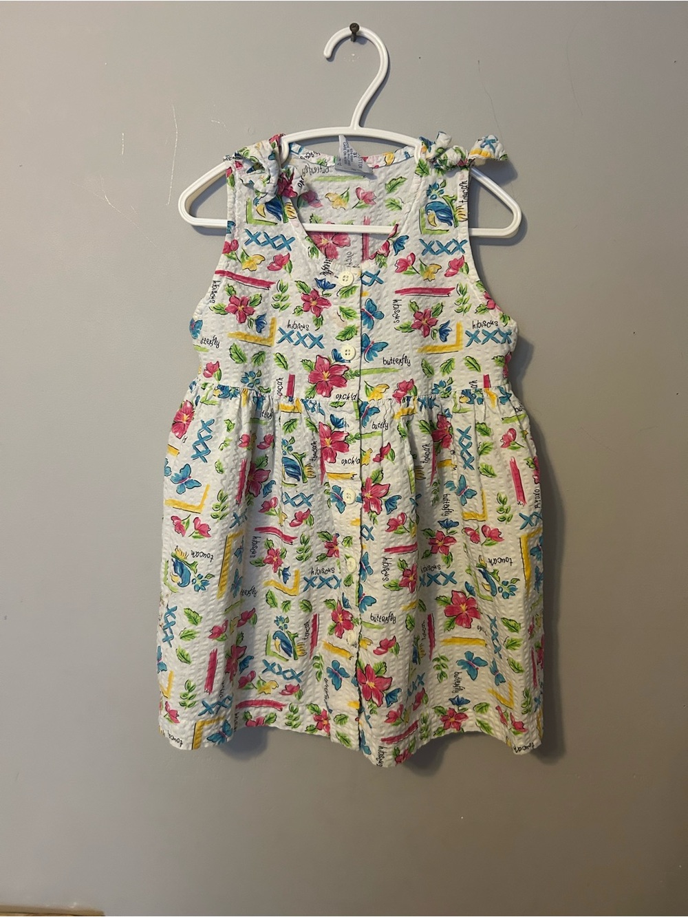 Vintage OshKosh B'gosh White Sundress with Pink, Blue & Yellow Floral Print